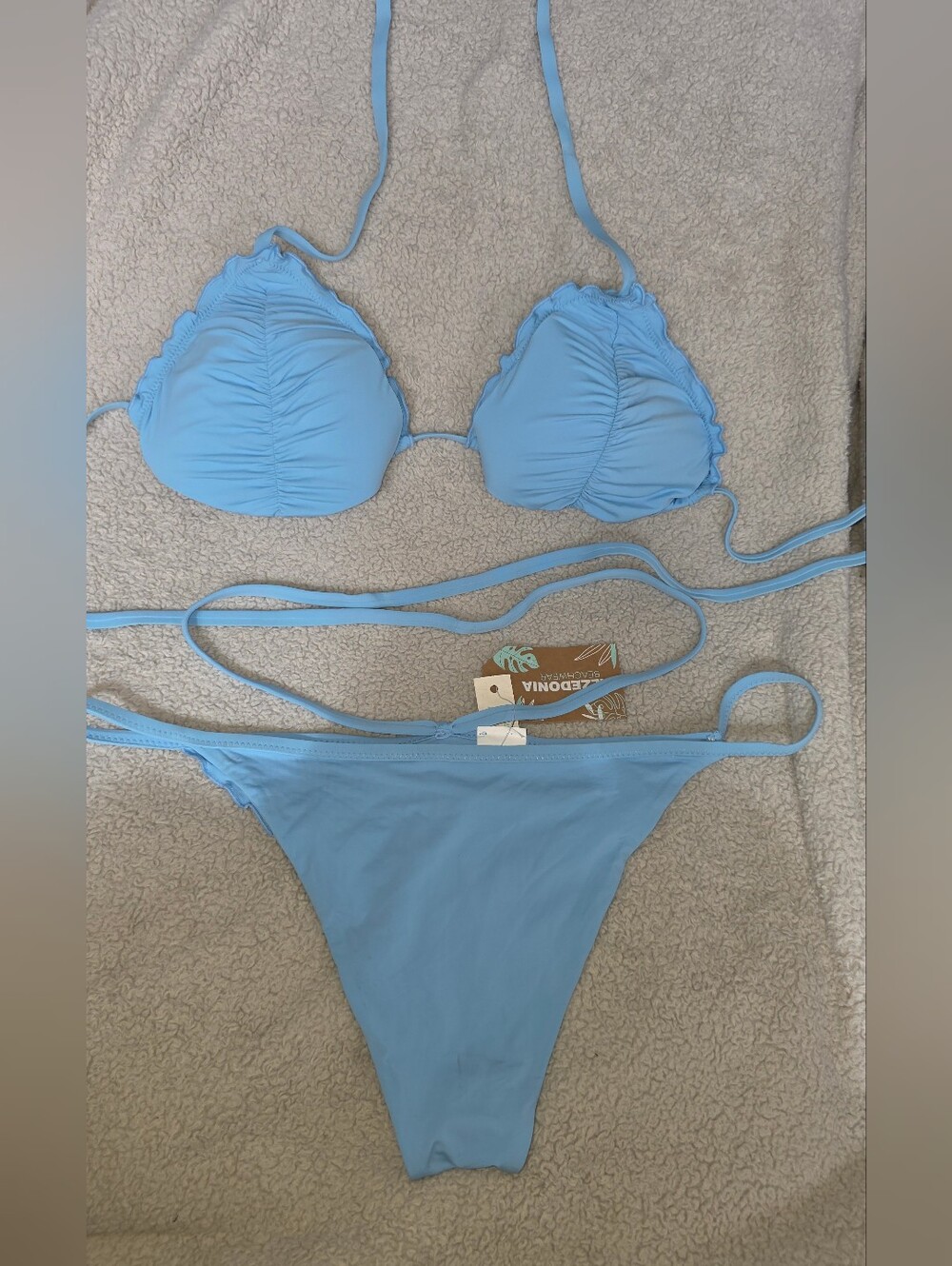 NWT Calzedonia Sky Blue Ruched Triangle Bikini Set Sz L